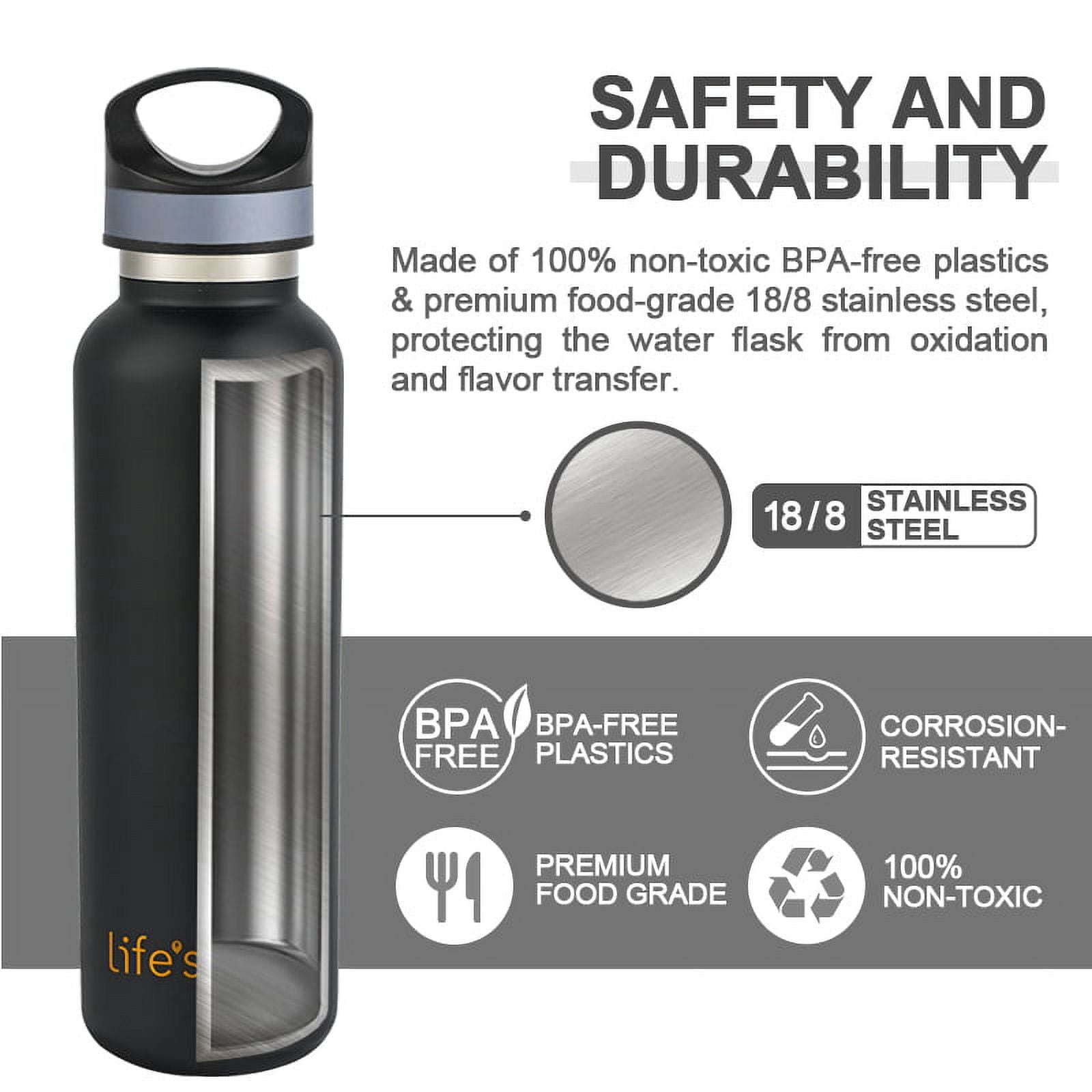 LIFE'S EASY 20 oz. Sports Insulated Water Bottle with Lid. Stainless Steel Vacuum Double Wall Thermo for Modern Hot and Cold Drinks, Simple Metal Hydro Canteen for Travel Men and Women (White) M417M