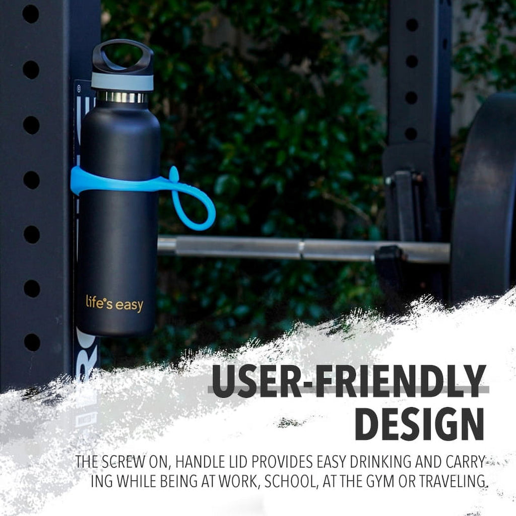 LIFE'S EASY 20 oz. Sports Insulated Water Bottle with Lid. Stainless Steel Vacuum Double Wall Thermo for Modern Hot and Cold Drinks, Simple Metal Hydro Canteen for Travel Men and Women (White) M417M