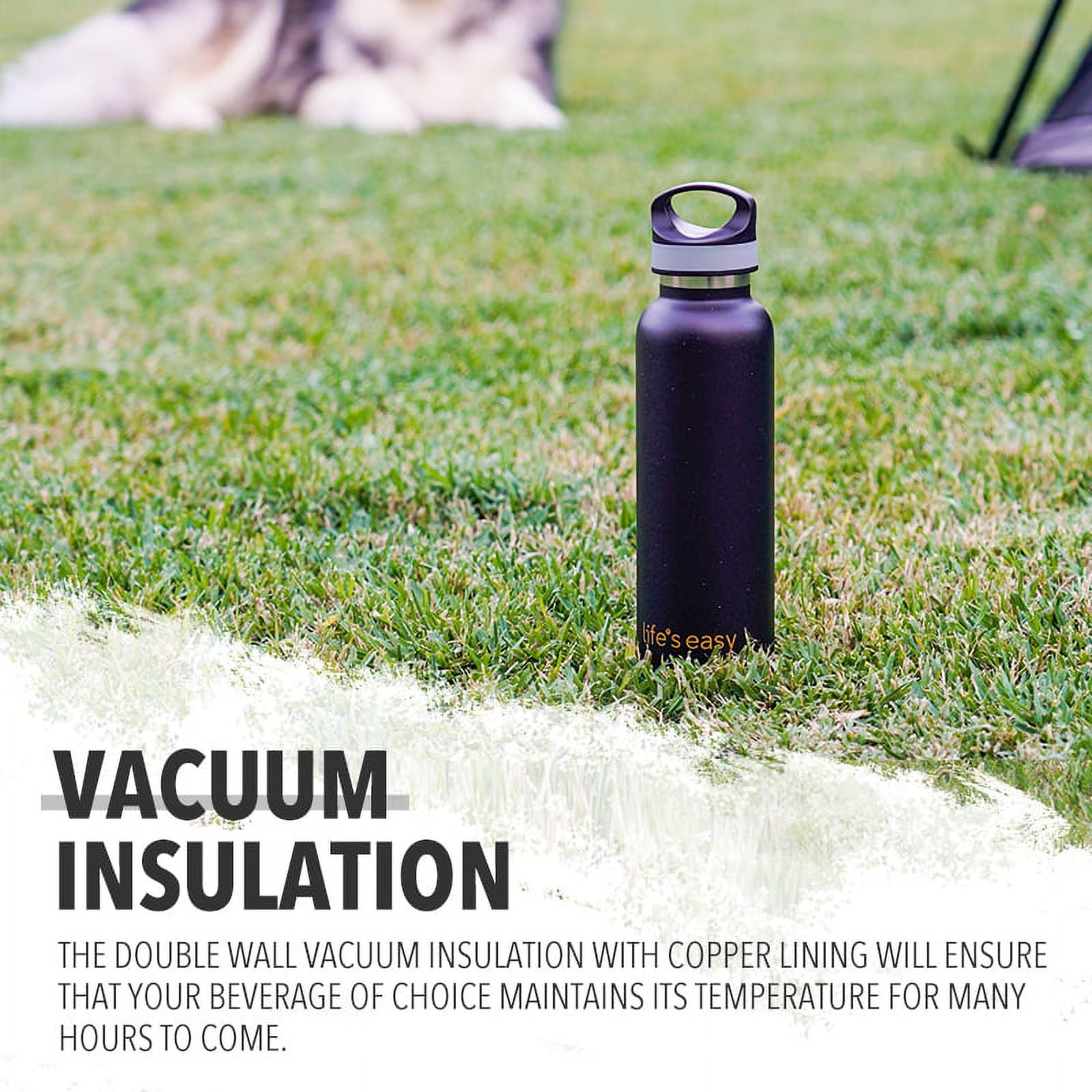 LIFE'S EASY 20 oz. Sports Insulated Water Bottle with Lid. Stainless Steel Vacuum Double Wall Thermo for Modern Hot and Cold Drinks, Simple Metal Hydro Canteen for Travel Men and Women (White) M417M