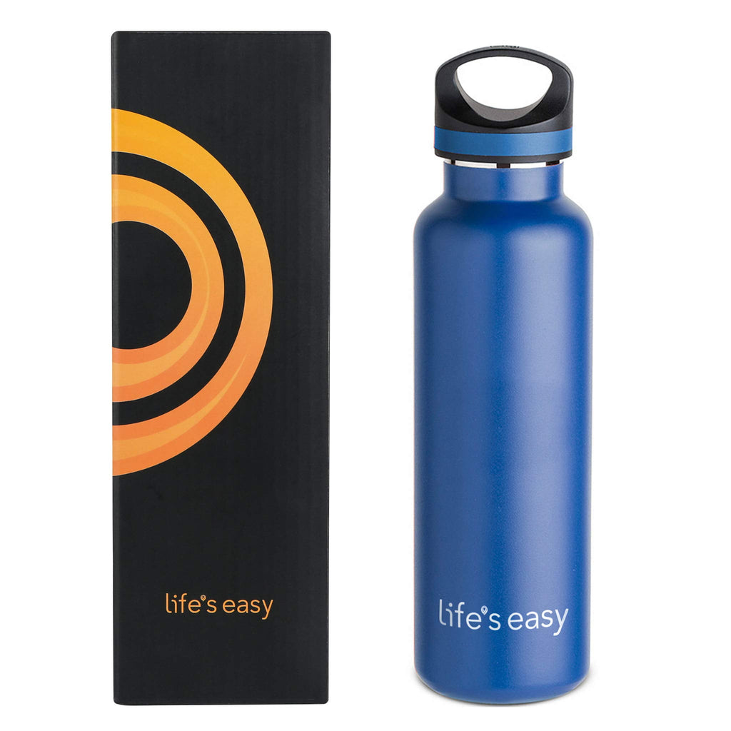LIFE'S EASY 20 oz. Sports Insulated Water Bottle with Lid. Stainless Steel Vacuum Double Wall Thermo for Modern Hot and Cold Drinks, Simple Metal Hydro Canteen for Travel Men and Women (White) M417M