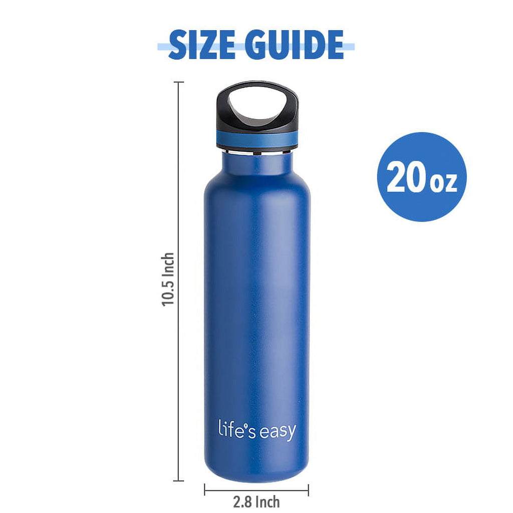 LIFE'S EASY 20 oz. Sports Insulated Water Bottle with Lid. Stainless Steel Vacuum Double Wall Thermo for Modern Hot and Cold Drinks, Simple Metal Hydro Canteen for Travel Men and Women (White) M417M