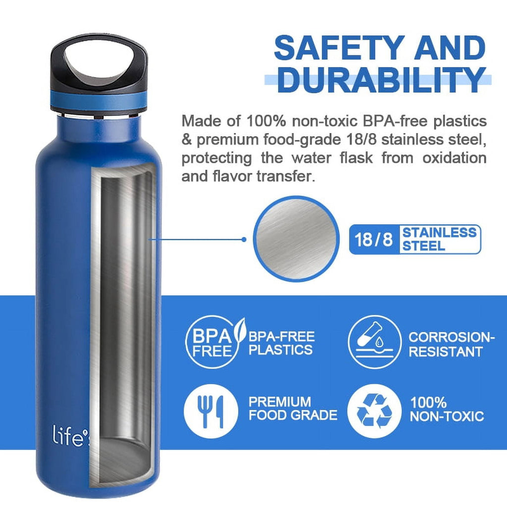 LIFE'S EASY 20 oz. Sports Insulated Water Bottle with Lid. Stainless Steel Vacuum Double Wall Thermo for Modern Hot and Cold Drinks, Simple Metal Hydro Canteen for Travel Men and Women (White) M417M