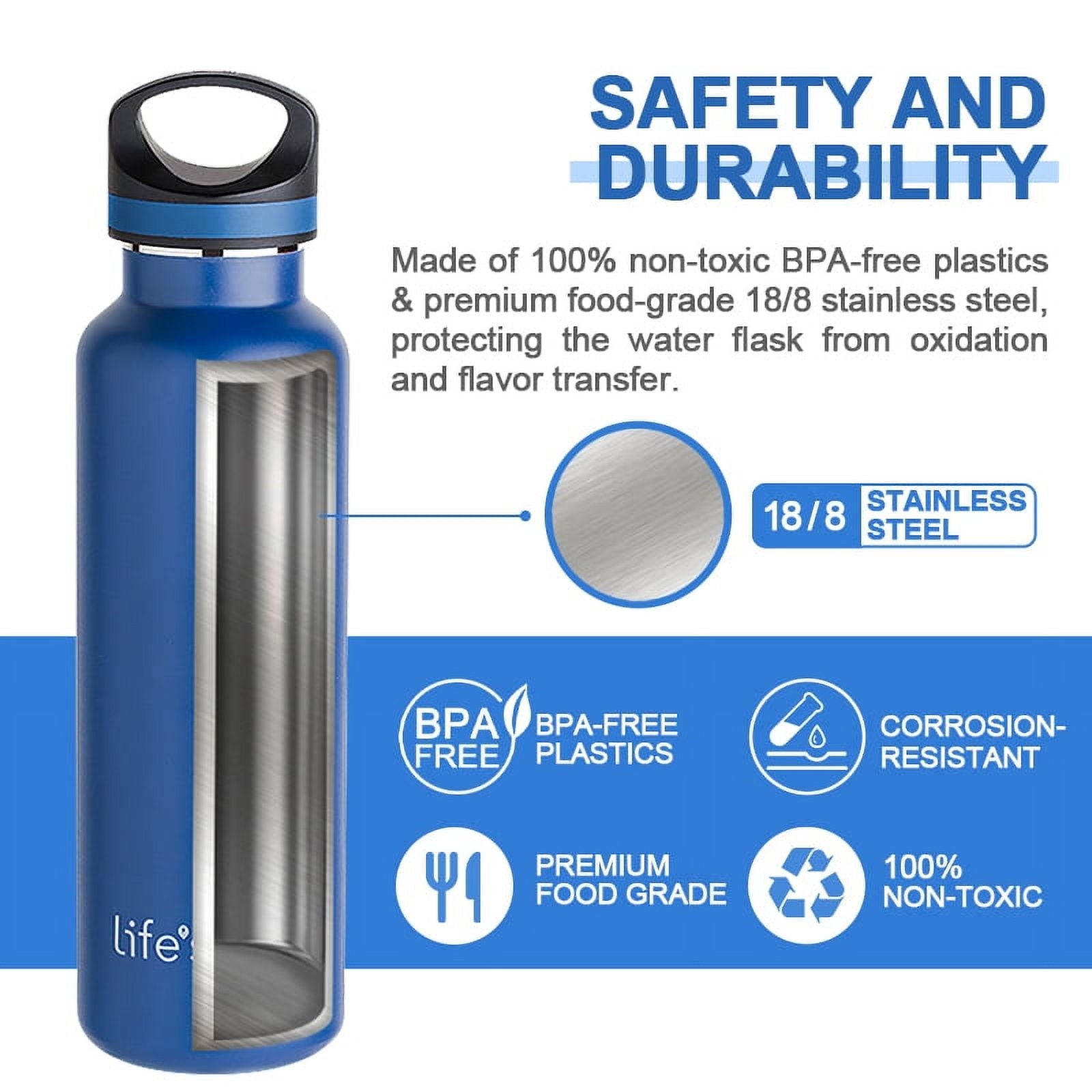 LIFE'S EASY 20 oz. Sports Insulated Water Bottle with Lid. Stainless Steel Vacuum Double Wall Thermo for Modern Hot and Cold Drinks, Simple Metal Hydro Canteen for Travel Men and Women (White) M417M