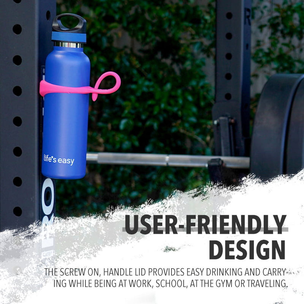 LIFE'S EASY 20 oz. Sports Insulated Water Bottle with Lid. Stainless Steel Vacuum Double Wall Thermo for Modern Hot and Cold Drinks, Simple Metal Hydro Canteen for Travel Men and Women (White) M417M