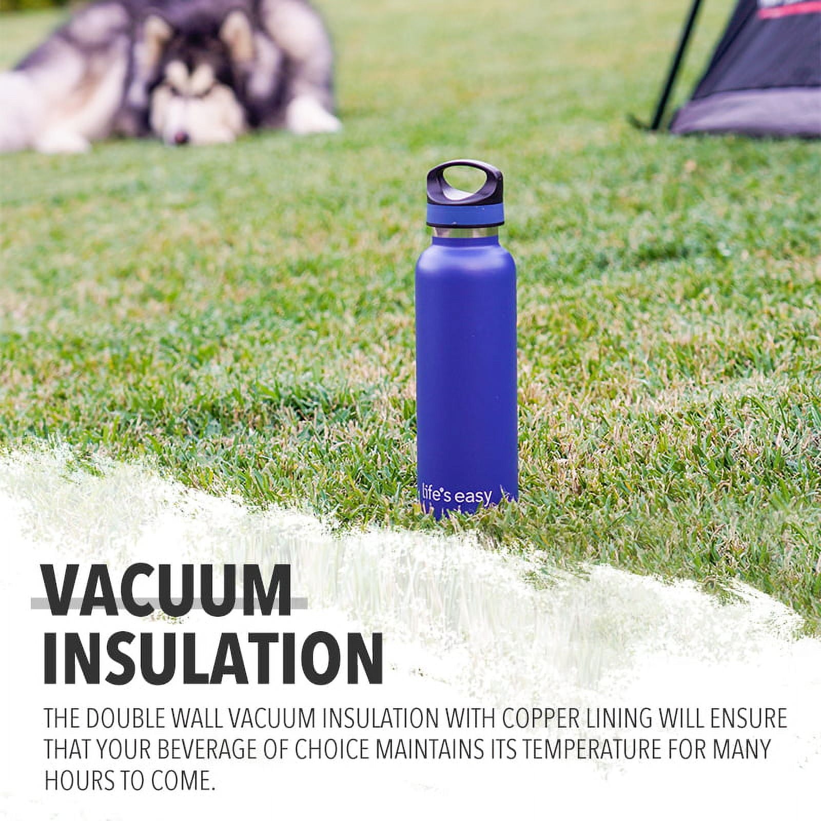 LIFE'S EASY 20 oz. Sports Insulated Water Bottle with Lid. Stainless Steel Vacuum Double Wall Thermo for Modern Hot and Cold Drinks, Simple Metal Hydro Canteen for Travel Men and Women (White) M417M