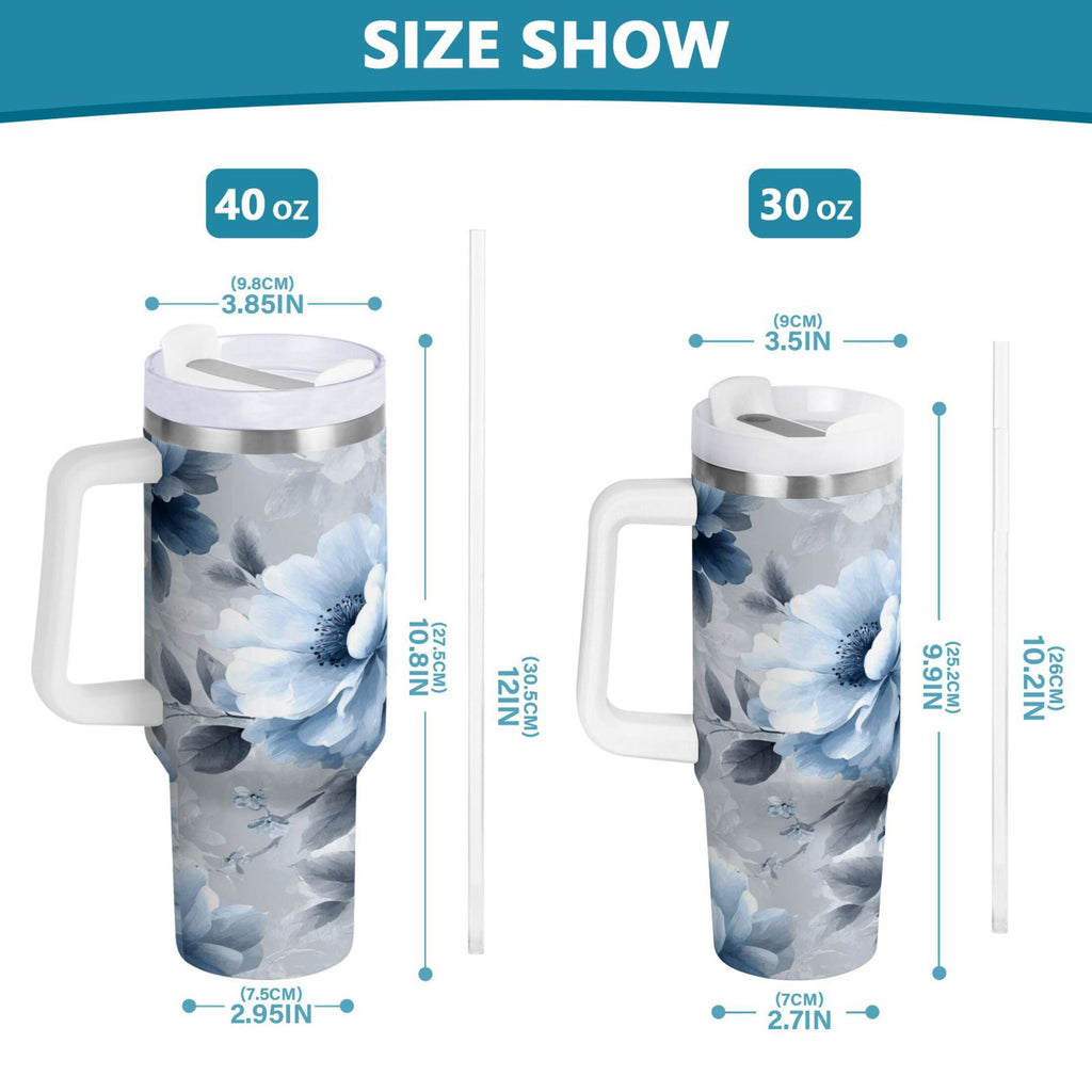 40 oz Insulated Stainless Steel Tumbler Double Wall Stainless Steel Tumbler with 2-Way Drinking White Floral Pattern M584E
