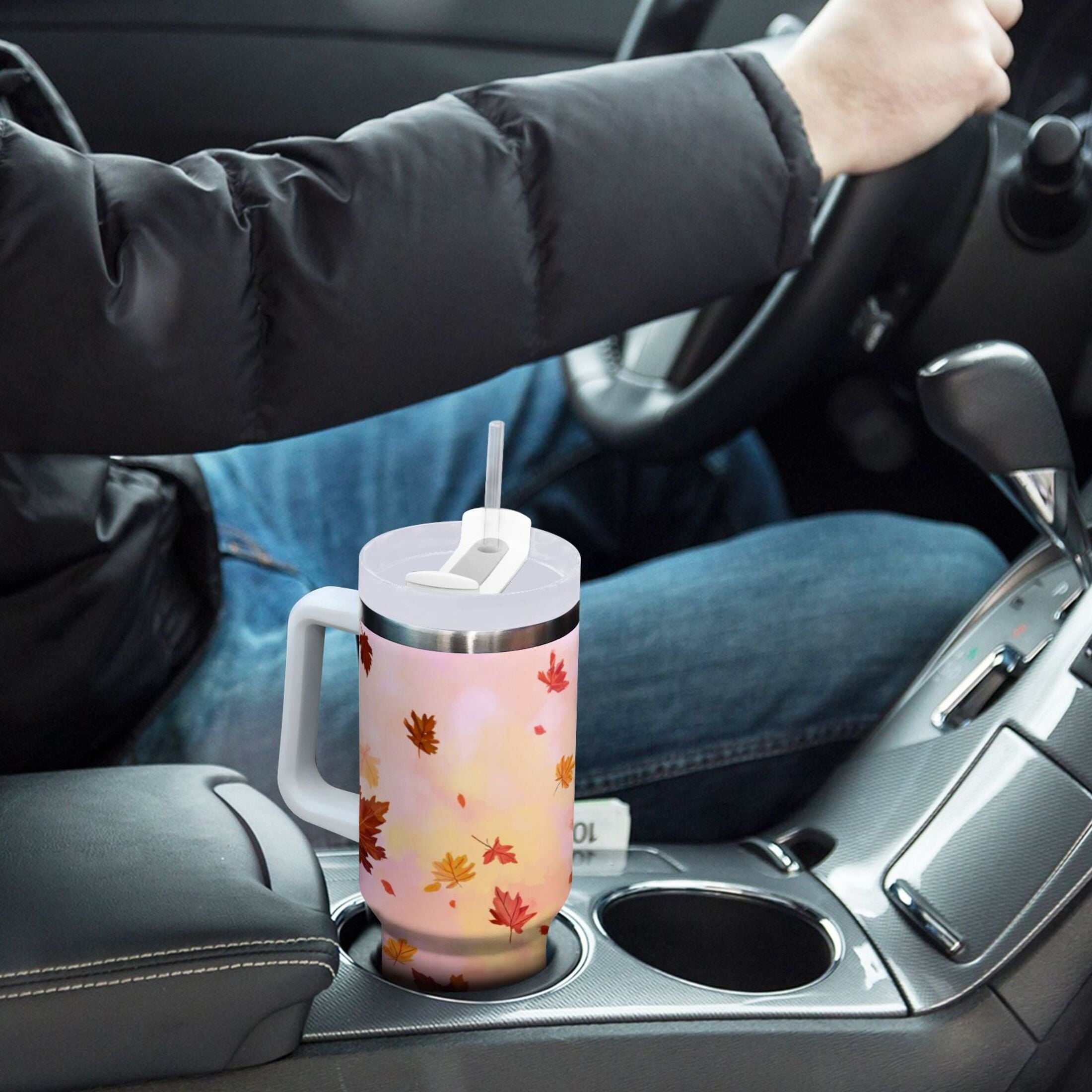30 oz Insulated Stainless Steel Tumbler Double Wall Stainless Steel Tumbler with 2-Way Drinking Autumn Leaves Falling M588E