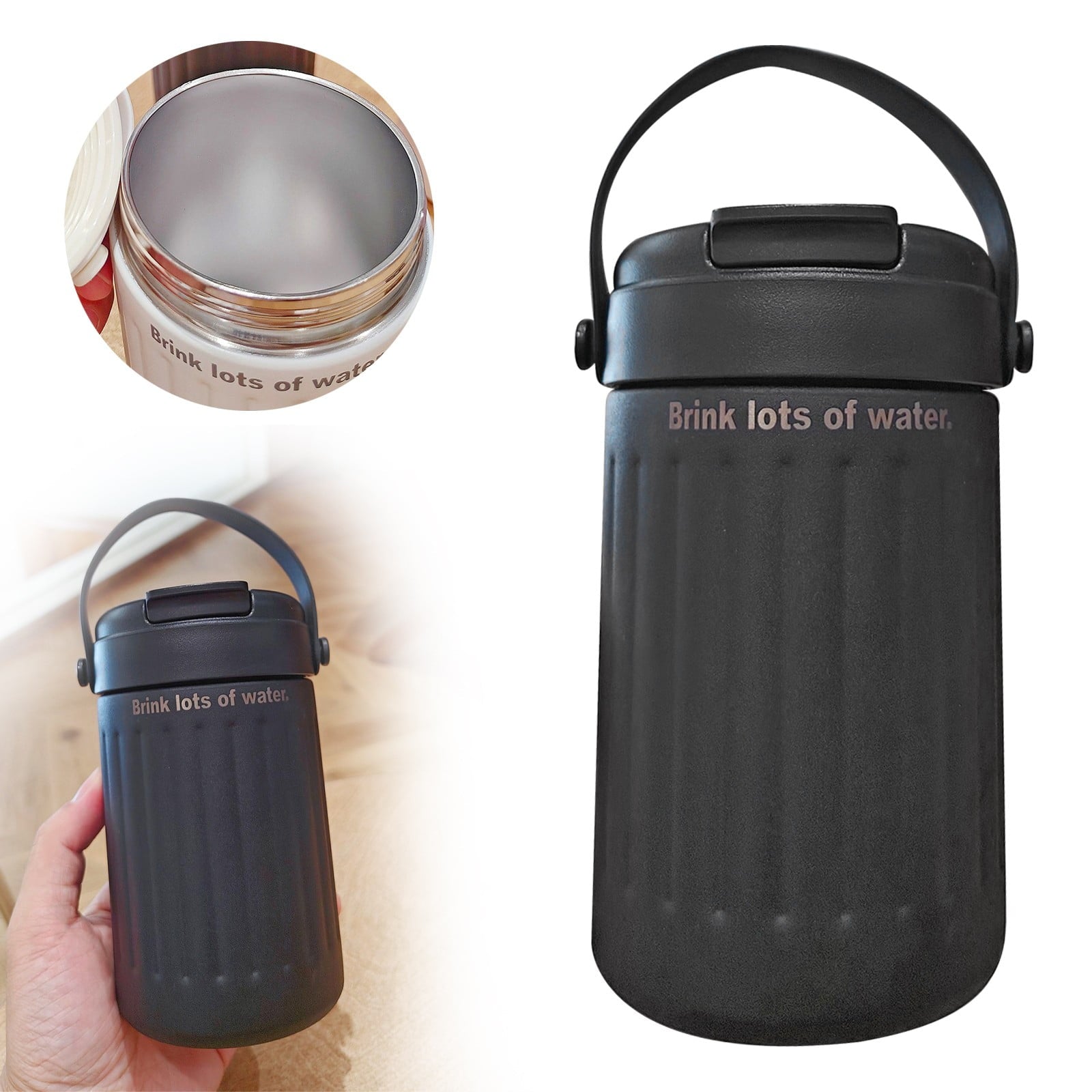 BinKFF Simple Modern Travel Coffee Mug, Insulated Coffee Tumblers with Lid, Double Walled Iced Travel Coffee Mug for Woman and Man Stainless Steel Tumbler with Handle M442C