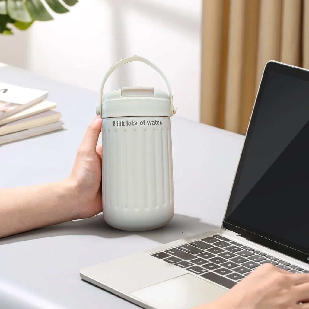 BinKFF Simple Modern Travel Coffee Mug, Insulated Coffee Tumblers with Lid, Double Walled Iced Travel Coffee Mug for Woman and Man Stainless Steel Tumbler with Handle M442C