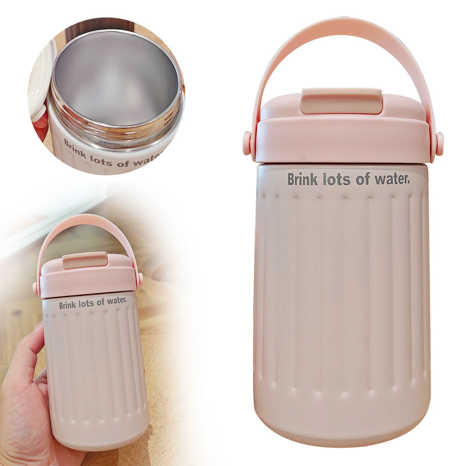 BinKFF Simple Modern Travel Coffee Mug, Insulated Coffee Tumblers with Lid, Double Walled Iced Travel Coffee Mug for Woman and Man Stainless Steel Tumbler with Handle M442C