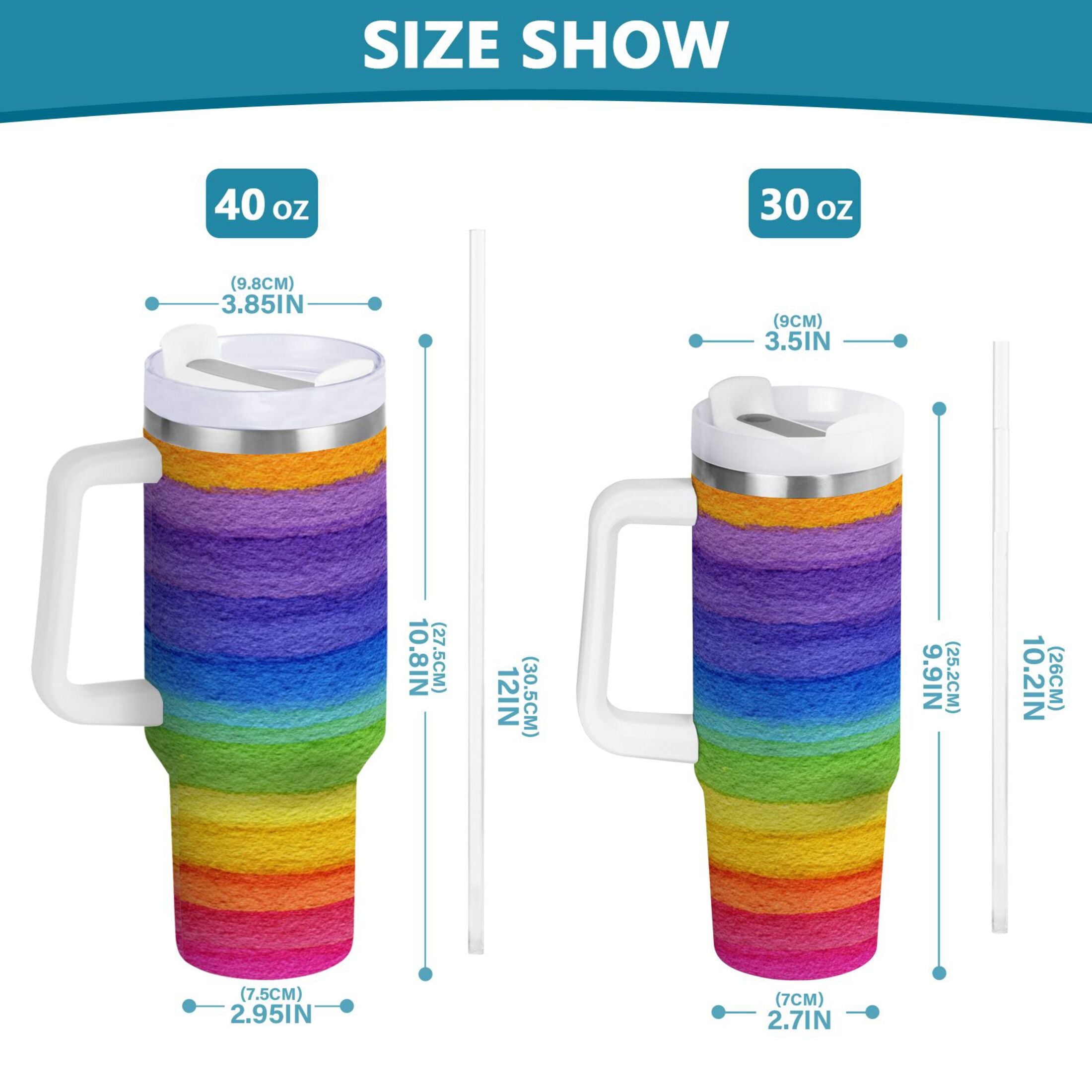 30 oz Insulated Stainless Steel Tumbler Double Wall Stainless Steel Tumbler with 2-Way Drinking Watercolor Rainbow Colors M448V