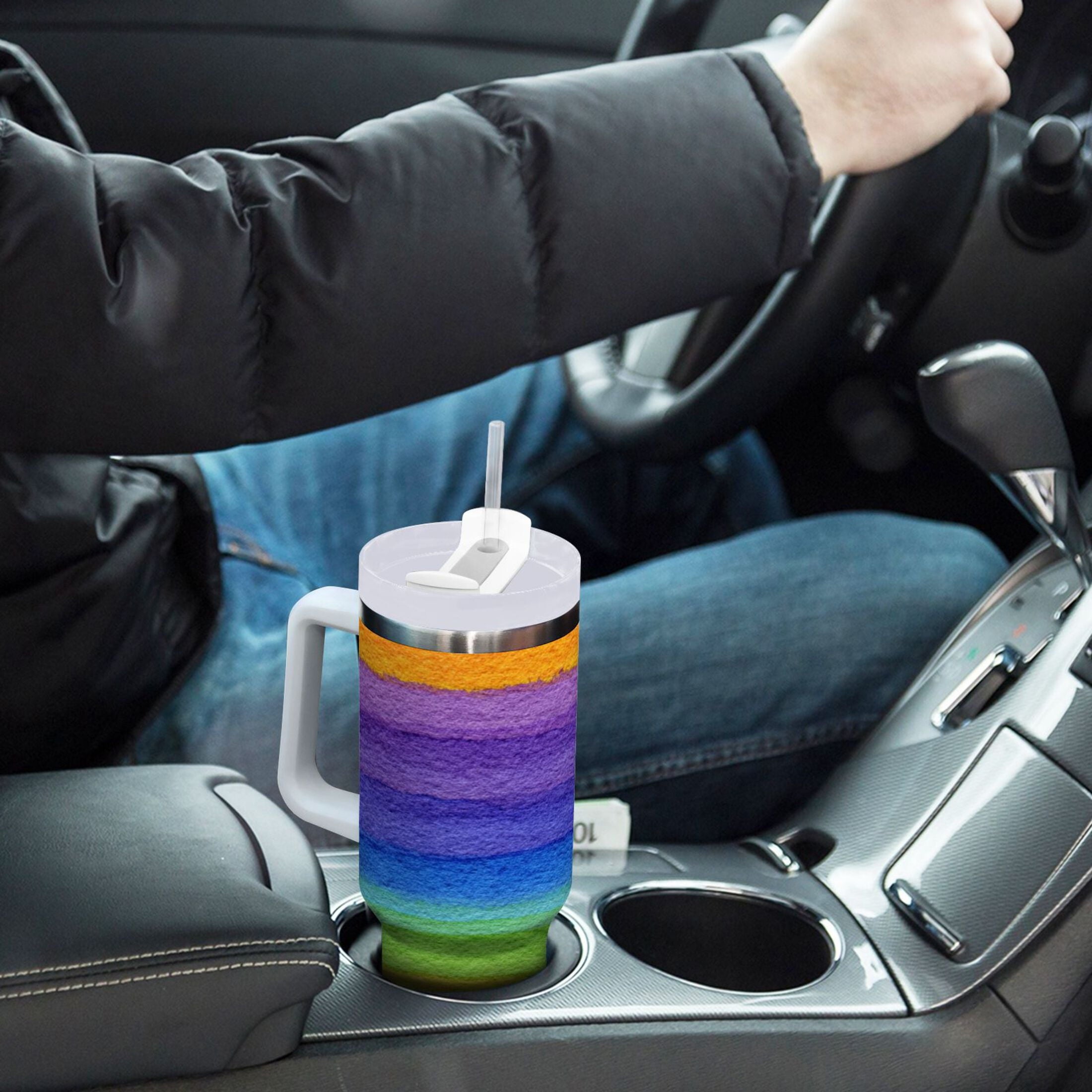 30 oz Insulated Stainless Steel Tumbler Double Wall Stainless Steel Tumbler with 2-Way Drinking Watercolor Rainbow Colors M448V
