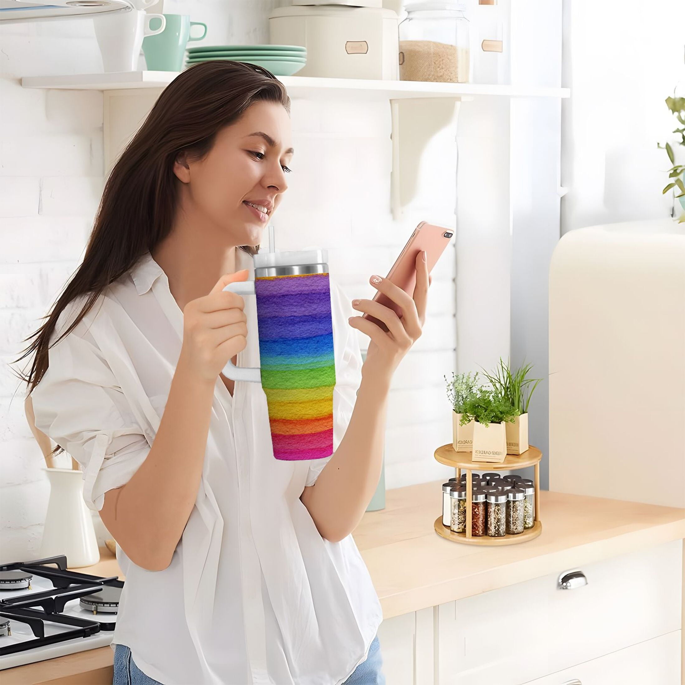 30 oz Insulated Stainless Steel Tumbler Double Wall Stainless Steel Tumbler with 2-Way Drinking Watercolor Rainbow Colors M448V