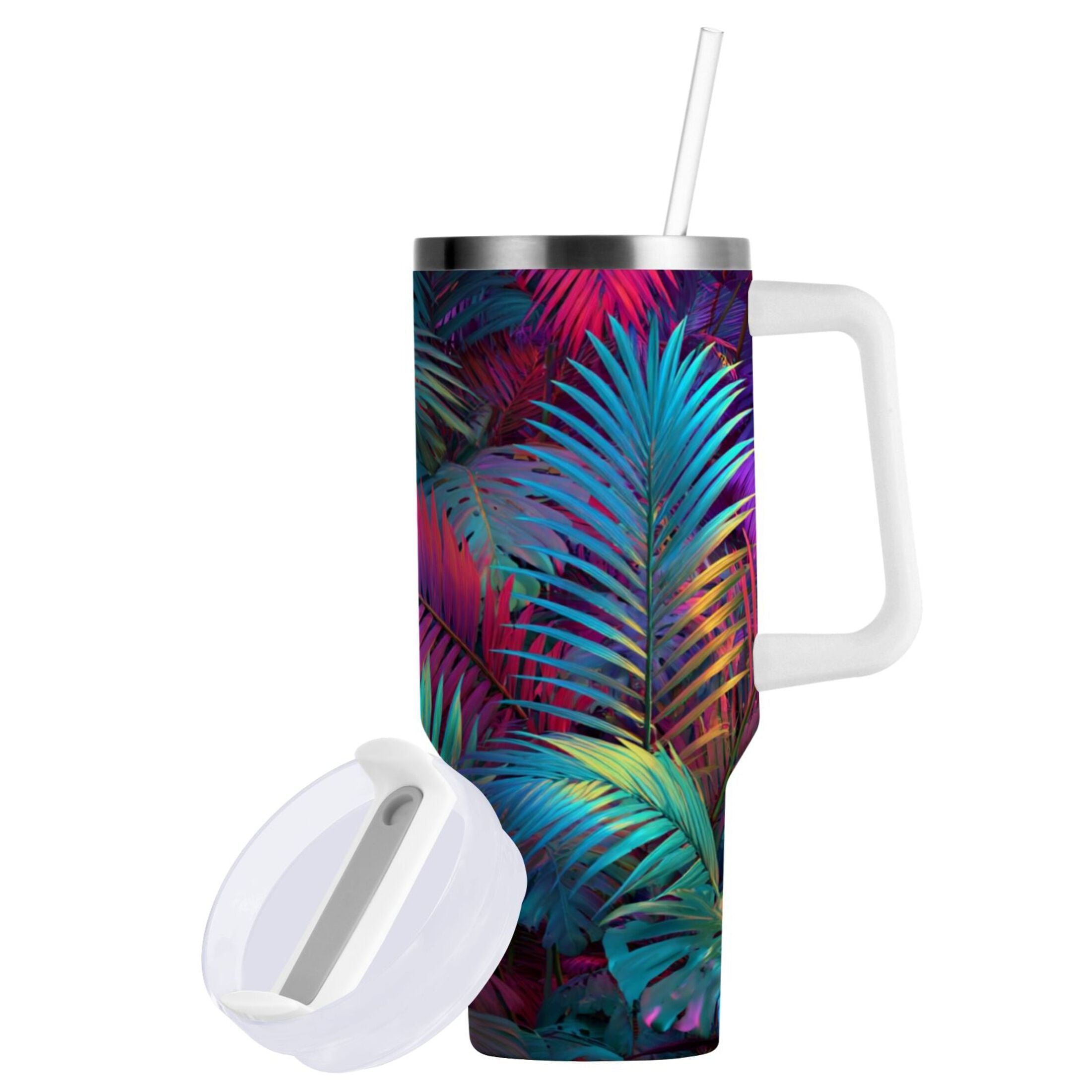 30 oz Insulated Stainless Steel Tumbler Double Wall Stainless Steel Tumbler with 2-Way Drinking Vibrant and Shimmering Jungle M470P