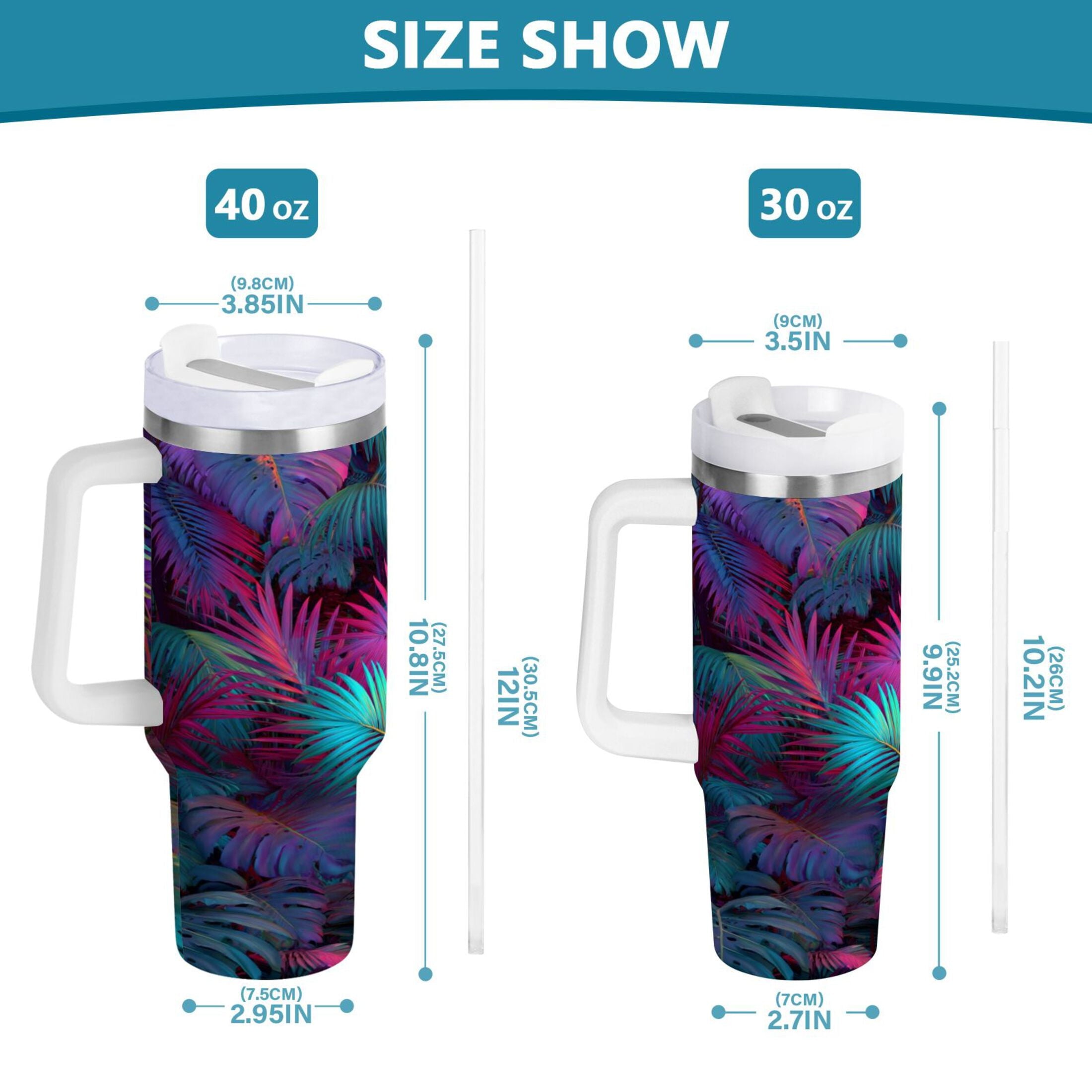 30 oz Insulated Stainless Steel Tumbler Double Wall Stainless Steel Tumbler with 2-Way Drinking Vibrant and Shimmering Jungle M470P