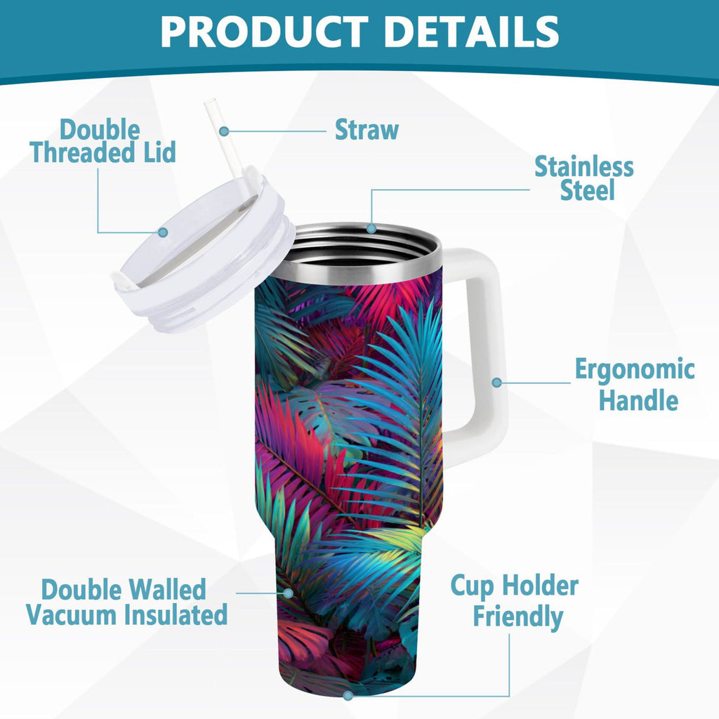 30 oz Insulated Stainless Steel Tumbler Double Wall Stainless Steel Tumbler with 2-Way Drinking Vibrant and Shimmering Jungle M470P