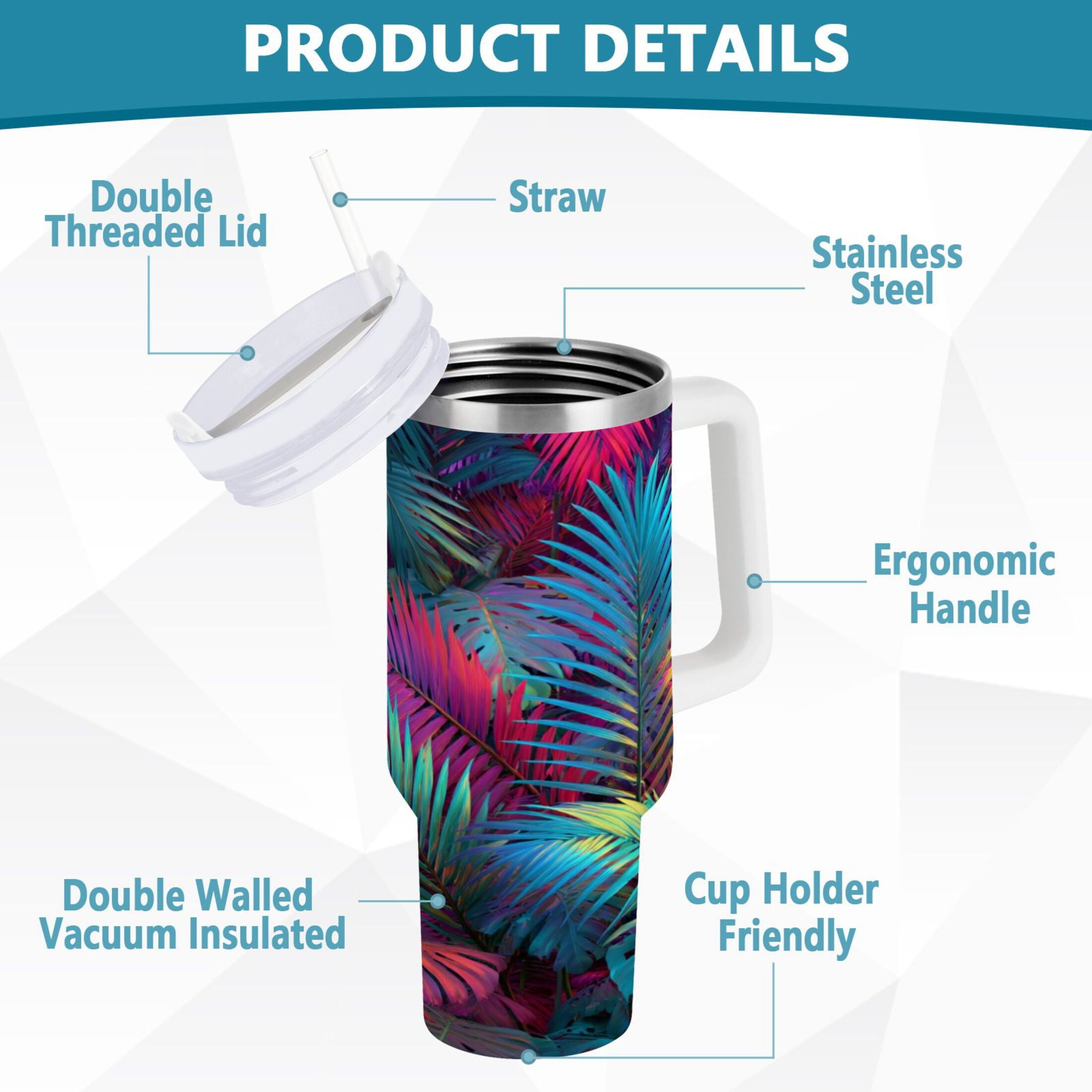 30 oz Insulated Stainless Steel Tumbler Double Wall Stainless Steel Tumbler with 2-Way Drinking Vibrant and Shimmering Jungle M470P