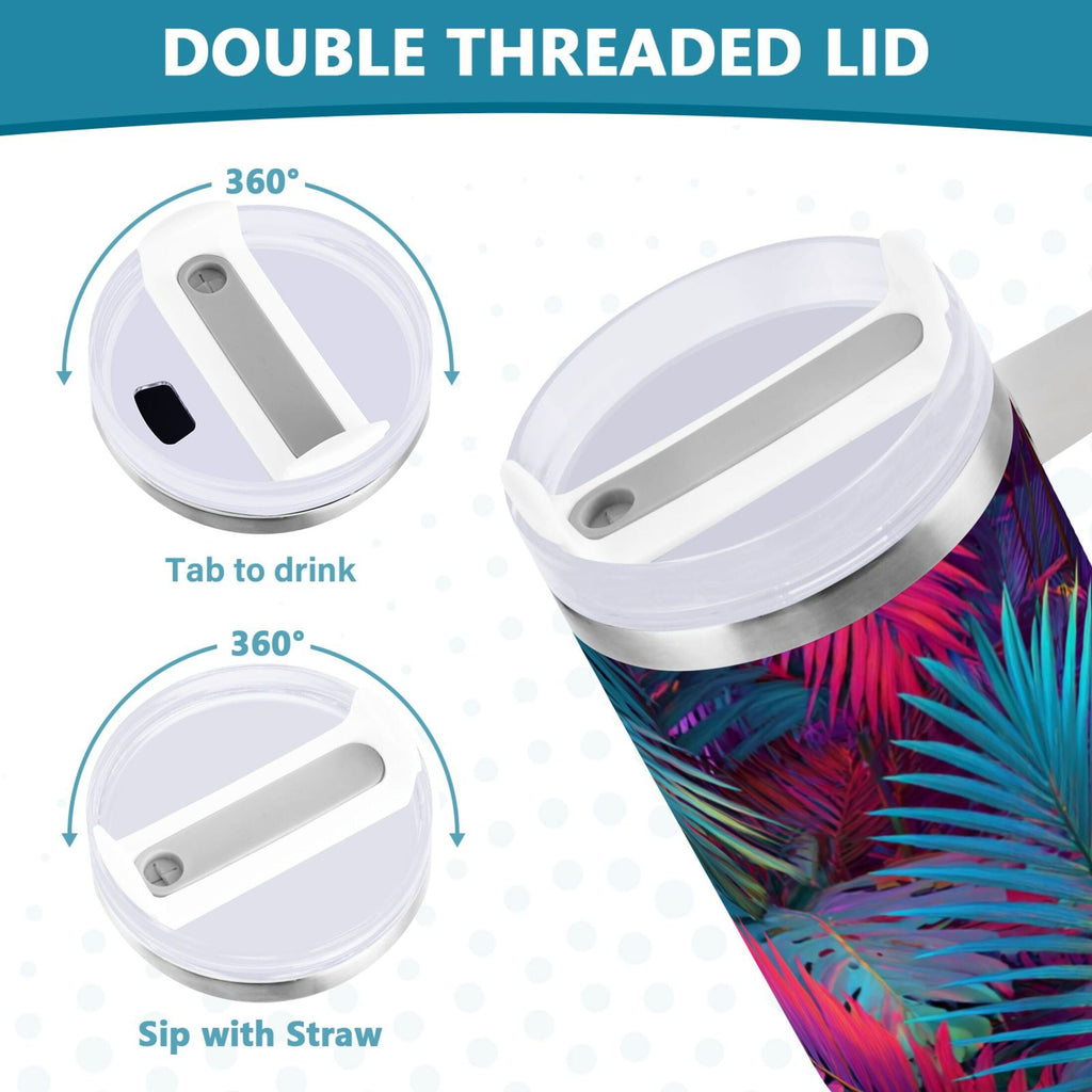 30 oz Insulated Stainless Steel Tumbler Double Wall Stainless Steel Tumbler with 2-Way Drinking Vibrant and Shimmering Jungle M470P