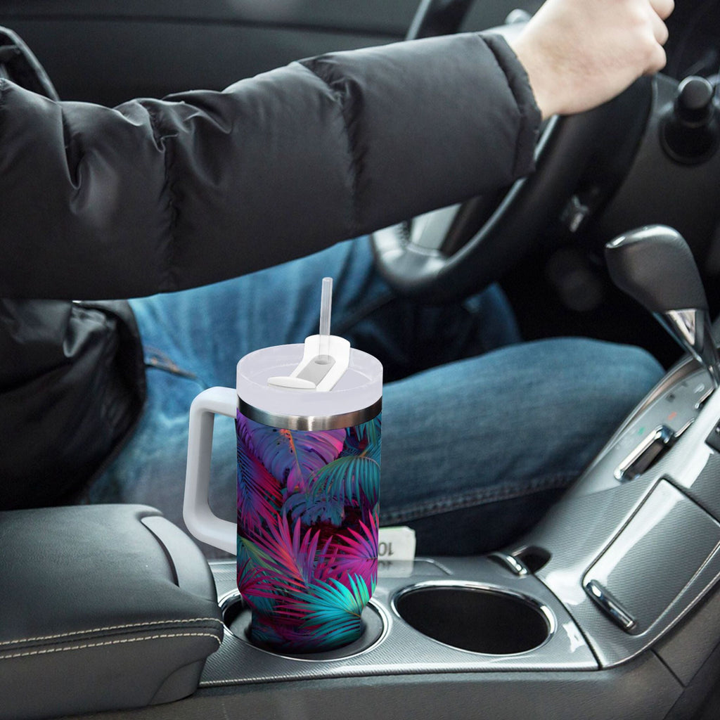 30 oz Insulated Stainless Steel Tumbler Double Wall Stainless Steel Tumbler with 2-Way Drinking Vibrant and Shimmering Jungle M470P