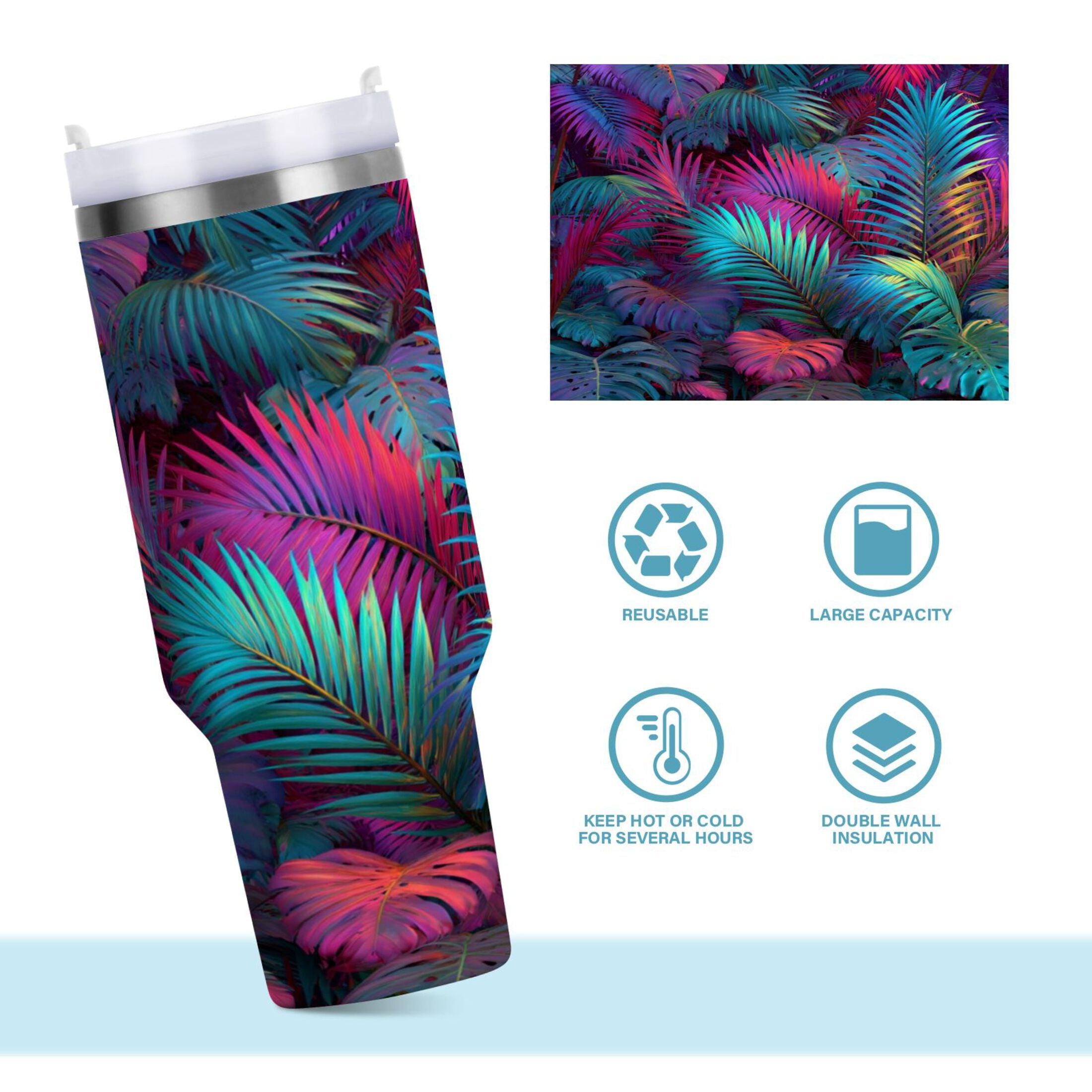 30 oz Insulated Stainless Steel Tumbler Double Wall Stainless Steel Tumbler with 2-Way Drinking Vibrant and Shimmering Jungle M470P