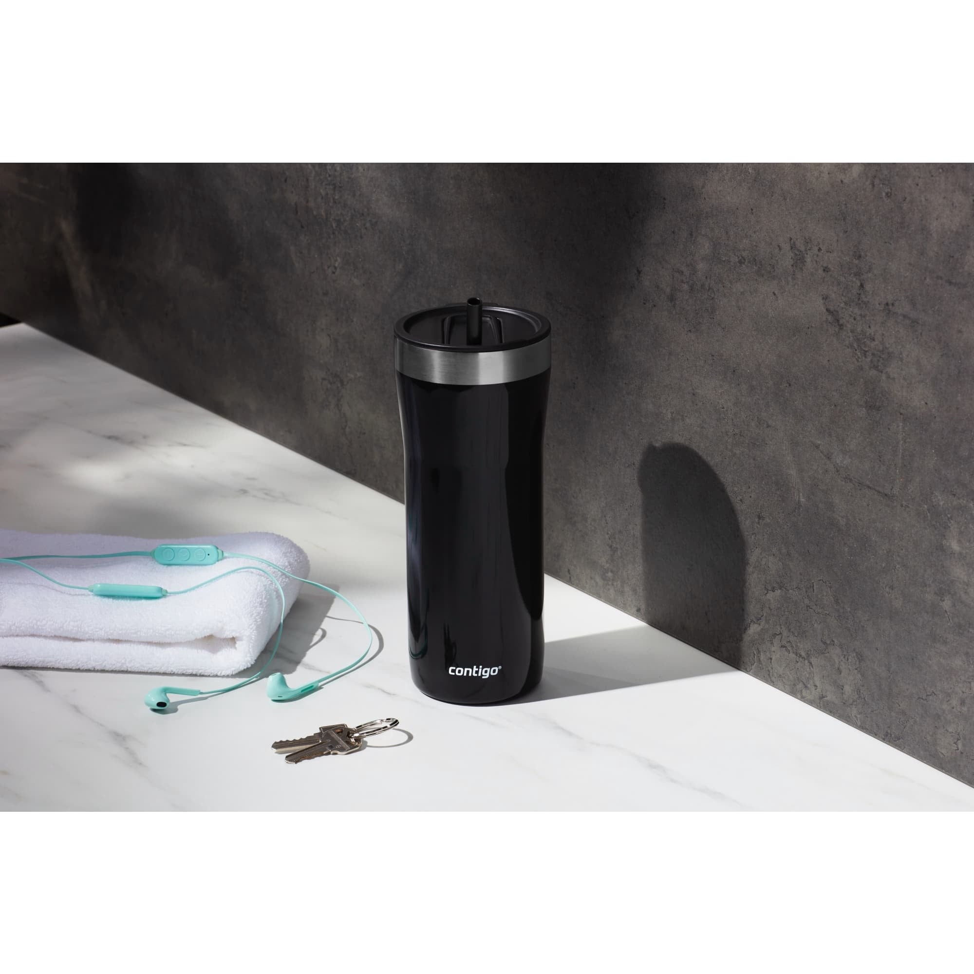 Contigo Streeterville Stainless Steel Tumbler with Plastic Straw and Splash-Proof Lid, Licorice, 32 fl. oz M122X