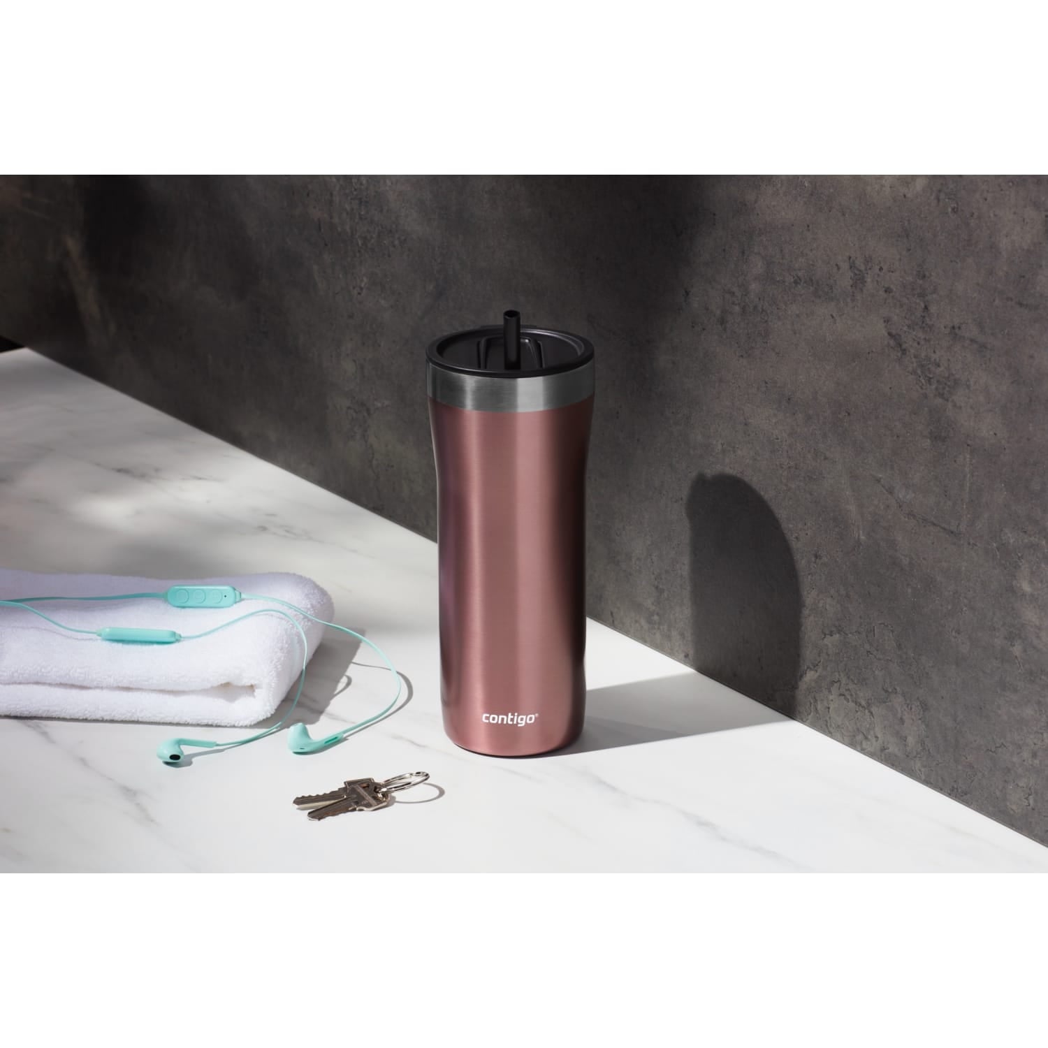 Contigo Streeterville Stainless Steel Tumbler with Plastic Straw and Splash-Proof Lid, Licorice, 32 fl. oz M122X
