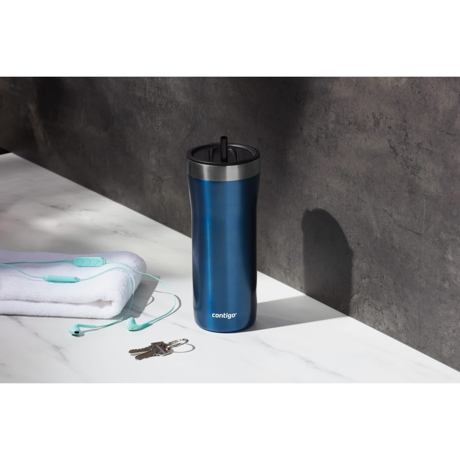Contigo Streeterville Stainless Steel Tumbler with Plastic Straw and Splash-Proof Lid, Licorice, 32 fl. oz M122X