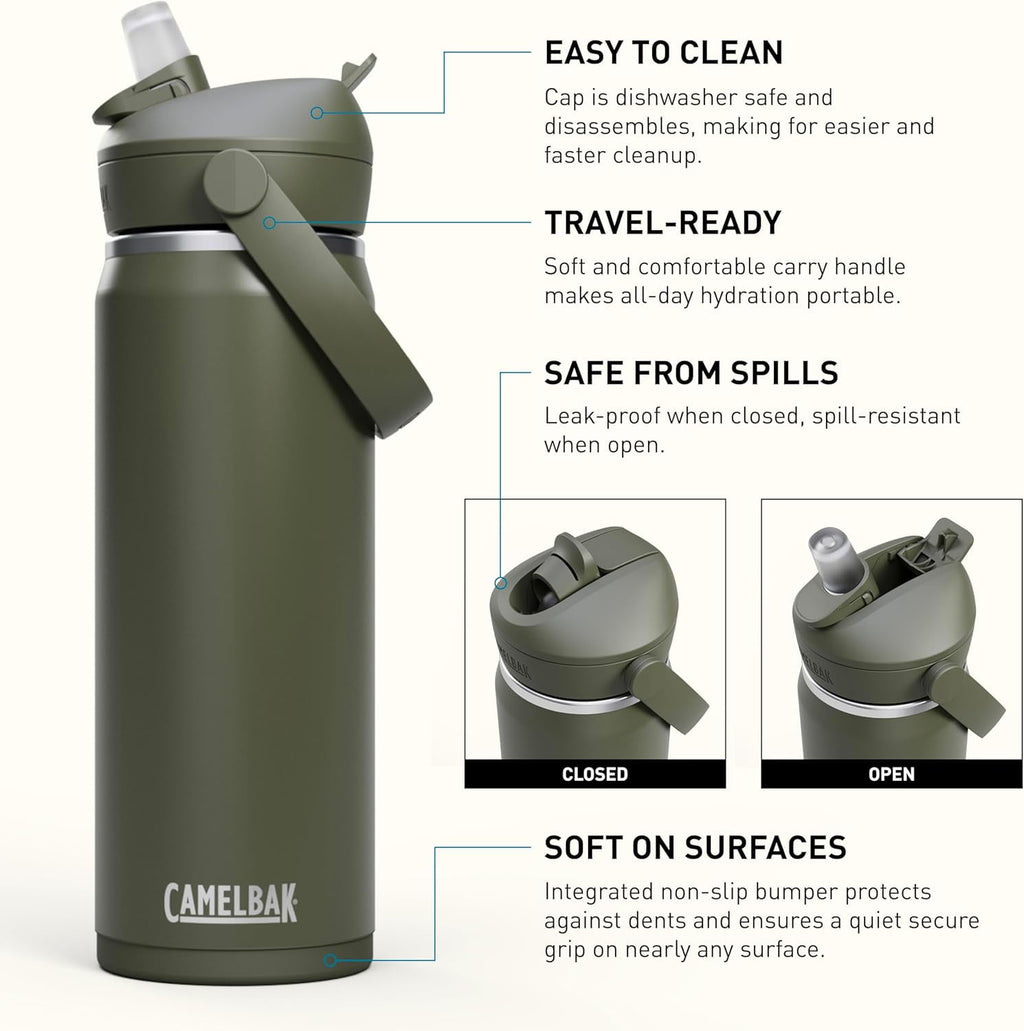 CamelBak Thrive™ Flip Straw Insulated Stainless Steel Water Bottle, 20oz, Moss M363K