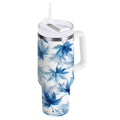 30 oz Insulated Stainless Steel Tumbler Double Wall Stainless Steel Tumbler with 2-Way Drinking Abstract Blue Maple Leaves M581Q