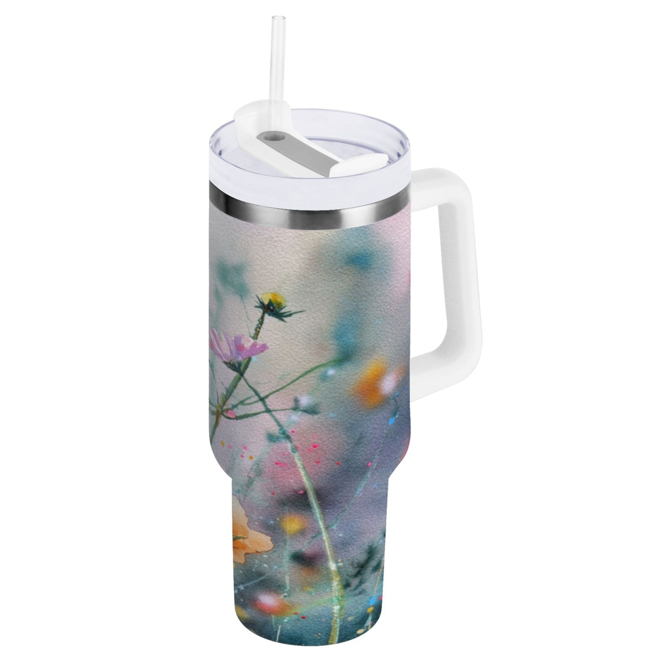 40 oz Insulated Stainless Steel Tumbler Double Wall Stainless Steel Tumbler with 2-Way Drinking Abstract Wildflowers M504D