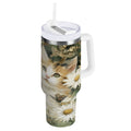 30 oz Insulated Stainless Steel Tumbler Double Wall Stainless Steel Tumbler with 2-Way Drinking Adorable Cats and Daisies M602D