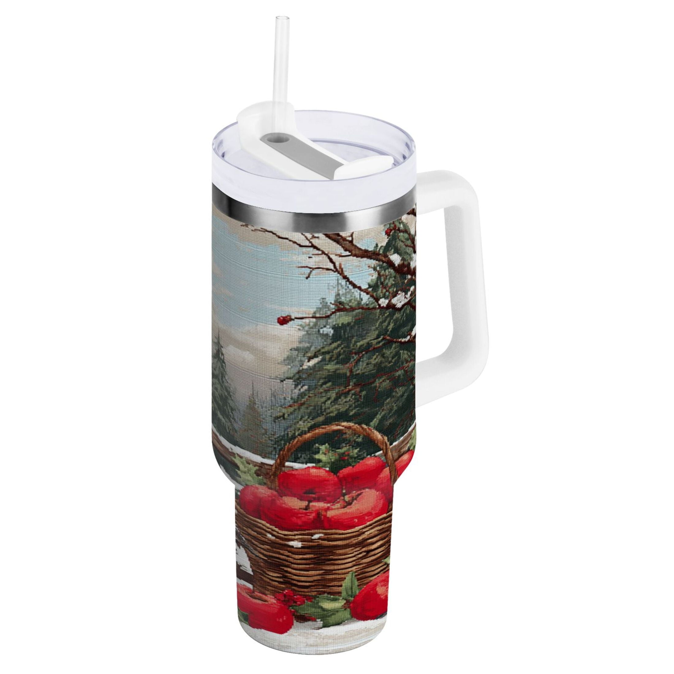 30 oz Insulated Stainless Steel Tumbler Double Wall Stainless Steel Tumbler with 2-Way Drinking Apples and Baskets M529T