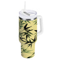 30 oz Insulated Stainless Steel Tumbler Double Wall Stainless Steel Tumbler with 2-Way Drinking Bamboo and Green Leaves M633Z