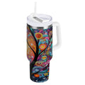30 oz Insulated Stainless Steel Tumbler Double Wall Stainless Steel Tumbler with 2-Way Drinking Beautiful Abstract Tree Painting M654J