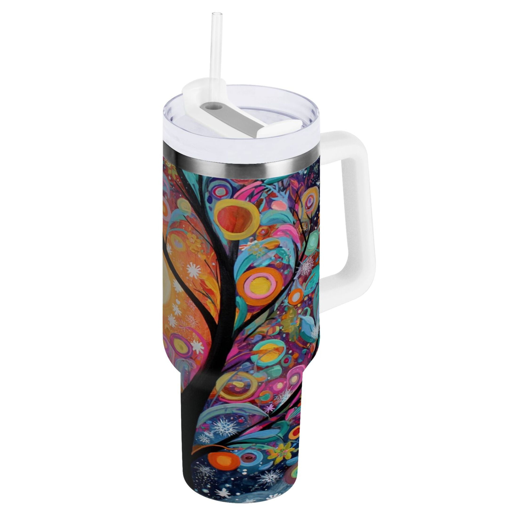 30 oz Insulated Stainless Steel Tumbler Double Wall Stainless Steel Tumbler with 2-Way Drinking Beautiful Abstract Tree Painting M654J