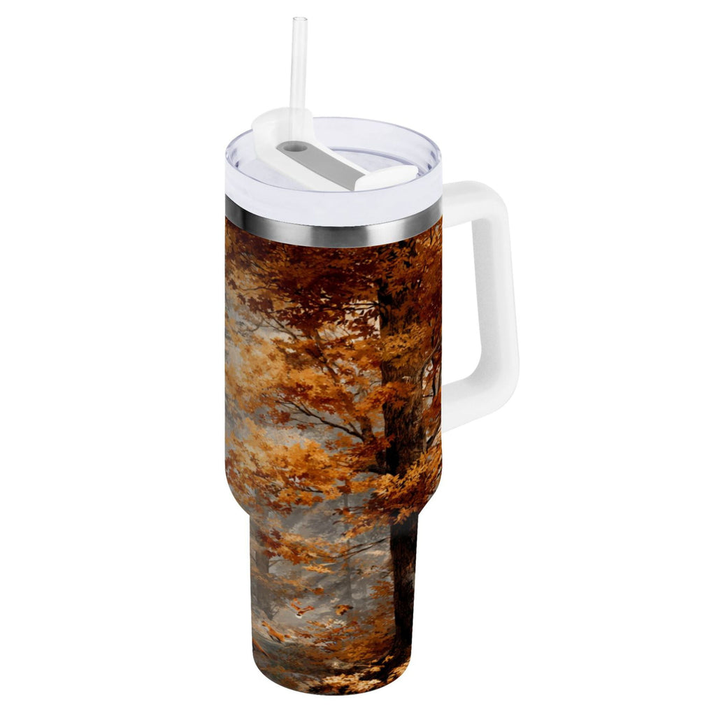 30 oz Insulated Stainless Steel Tumbler Double Wall Stainless Steel Tumbler with 2-Way Drinking Beautiful Autumn Forest M556X