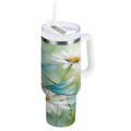 30 oz Insulated Stainless Steel Tumbler Double Wall Stainless Steel Tumbler with 2-Way Drinking Beautiful Dragonflies and Daisies M638D