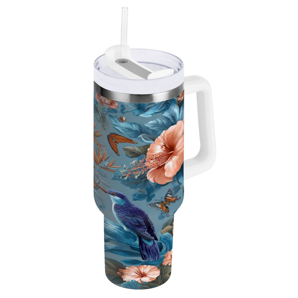 30 oz Insulated Stainless Steel Tumbler Double Wall Stainless Steel Tumbler with 2-Way Drinking Birds and Flowers M552F