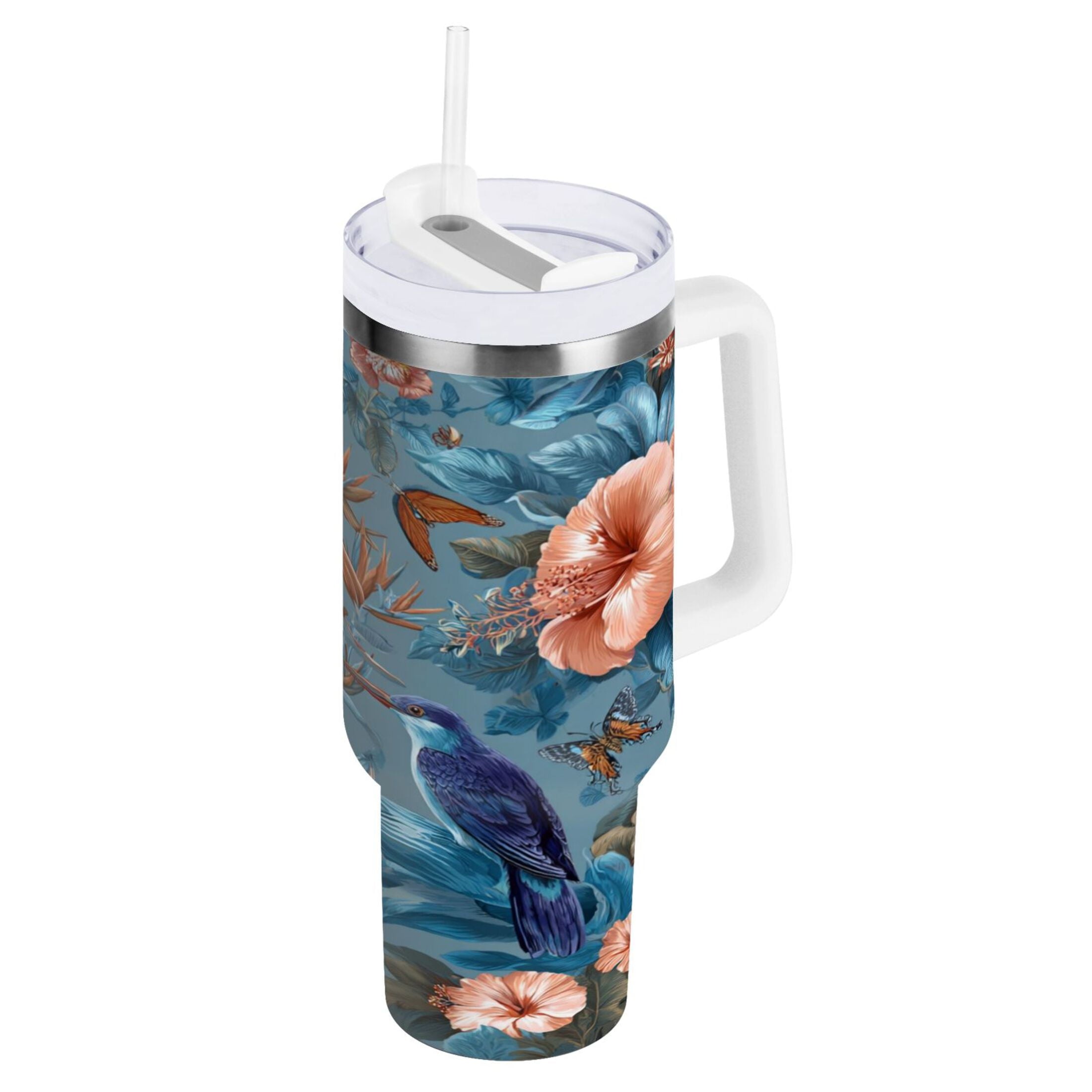 30 oz Insulated Stainless Steel Tumbler Double Wall Stainless Steel Tumbler with 2-Way Drinking Birds and Flowers M552F