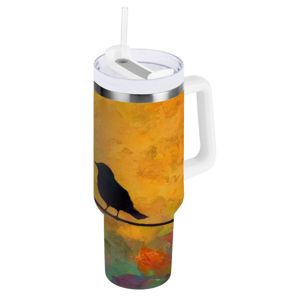 30 oz Insulated Stainless Steel Tumbler Double Wall Stainless Steel Tumbler with 2-Way Drinking Birds on A Wire M613W