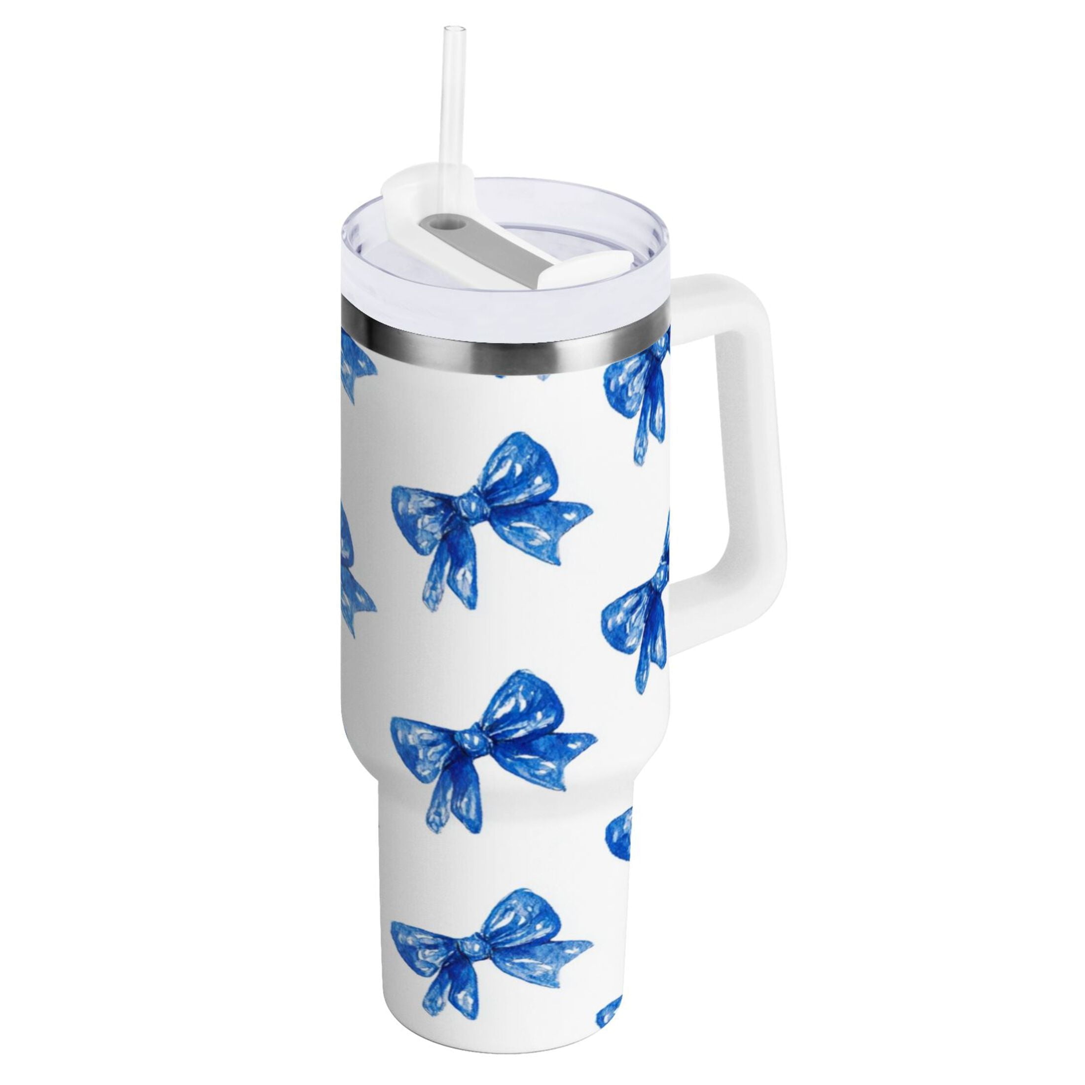 30 oz Insulated Stainless Steel Tumbler Double Wall Stainless Steel Tumbler with 2-Way Drinking Blue Bows Pattern M620T