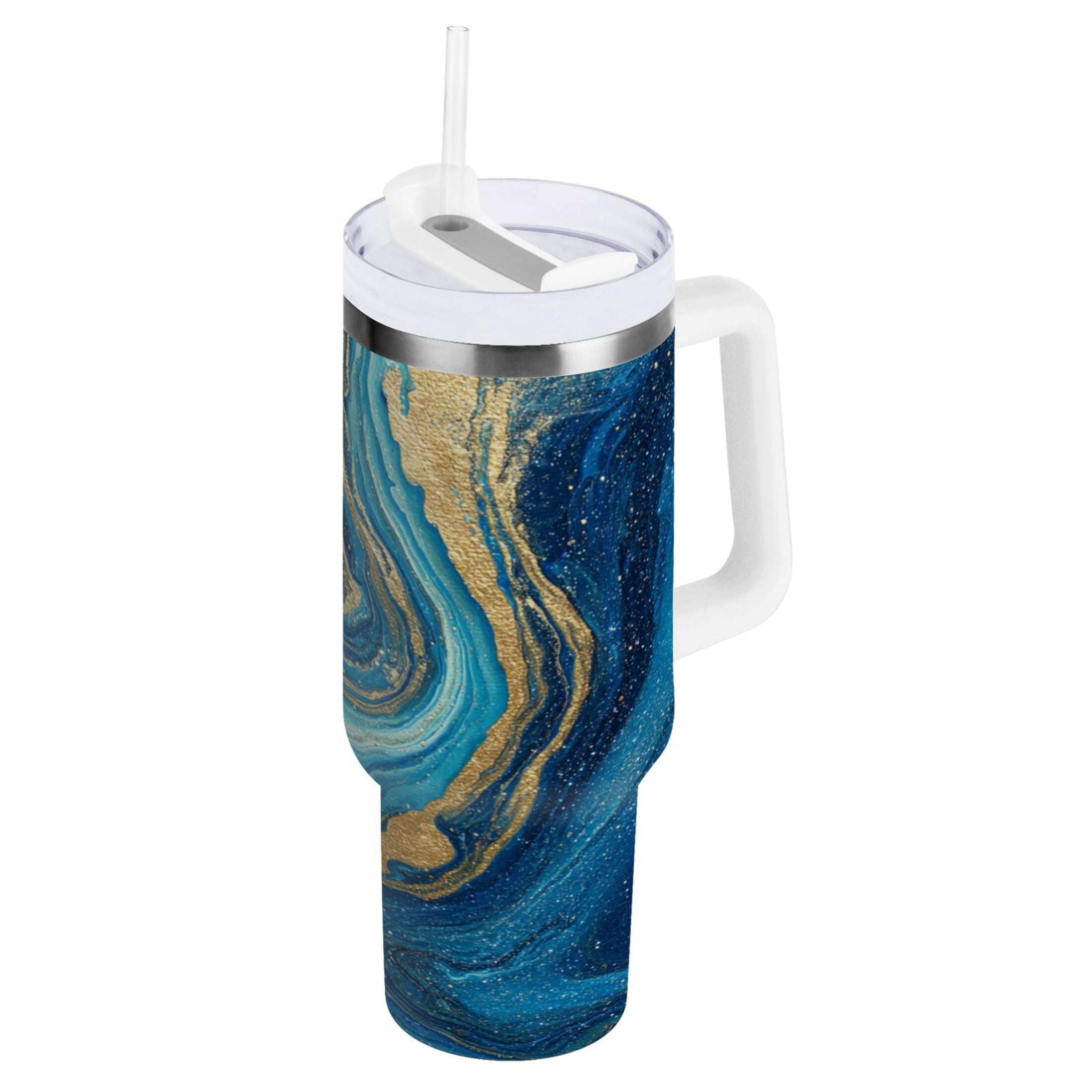 30 oz Insulated Stainless Steel Tumbler Double Wall Stainless Steel Tumbler with 2-Way Drinking Blue and Gold Ocean M507N