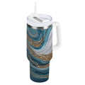 30 oz Insulated Stainless Steel Tumbler Double Wall Stainless Steel Tumbler with 2-Way Drinking Blue and Gold Swirling M497T