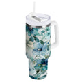 30 oz Insulated Stainless Steel Tumbler Double Wall Stainless Steel Tumbler with 2-Way Drinking Blue and Green Flowers M476Z