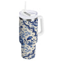 30 oz Insulated Stainless Steel Tumbler Double Wall Stainless Steel Tumbler with 2-Way Drinking Blue and White Porcelain-style M576Y