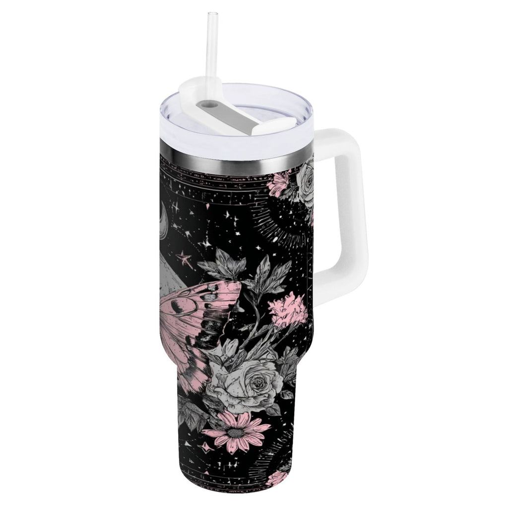 30 oz Insulated Stainless Steel Tumbler Double Wall Stainless Steel Tumbler with 2-Way Drinking Butterfly by Moon and Flowers M542U
