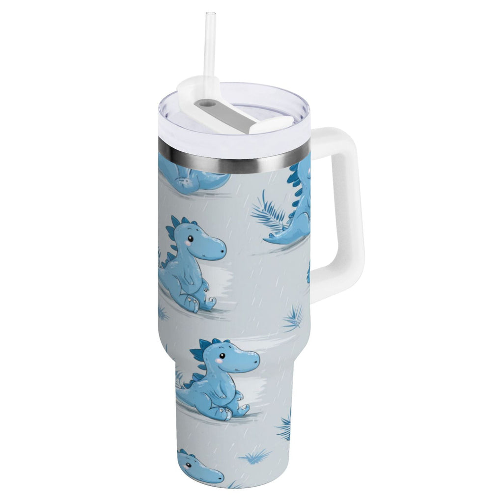 30 oz Insulated Stainless Steel Tumbler Double Wall Stainless Steel Tumbler with 2-Way Drinking Cartoon Blue Dinosaurs M495P
