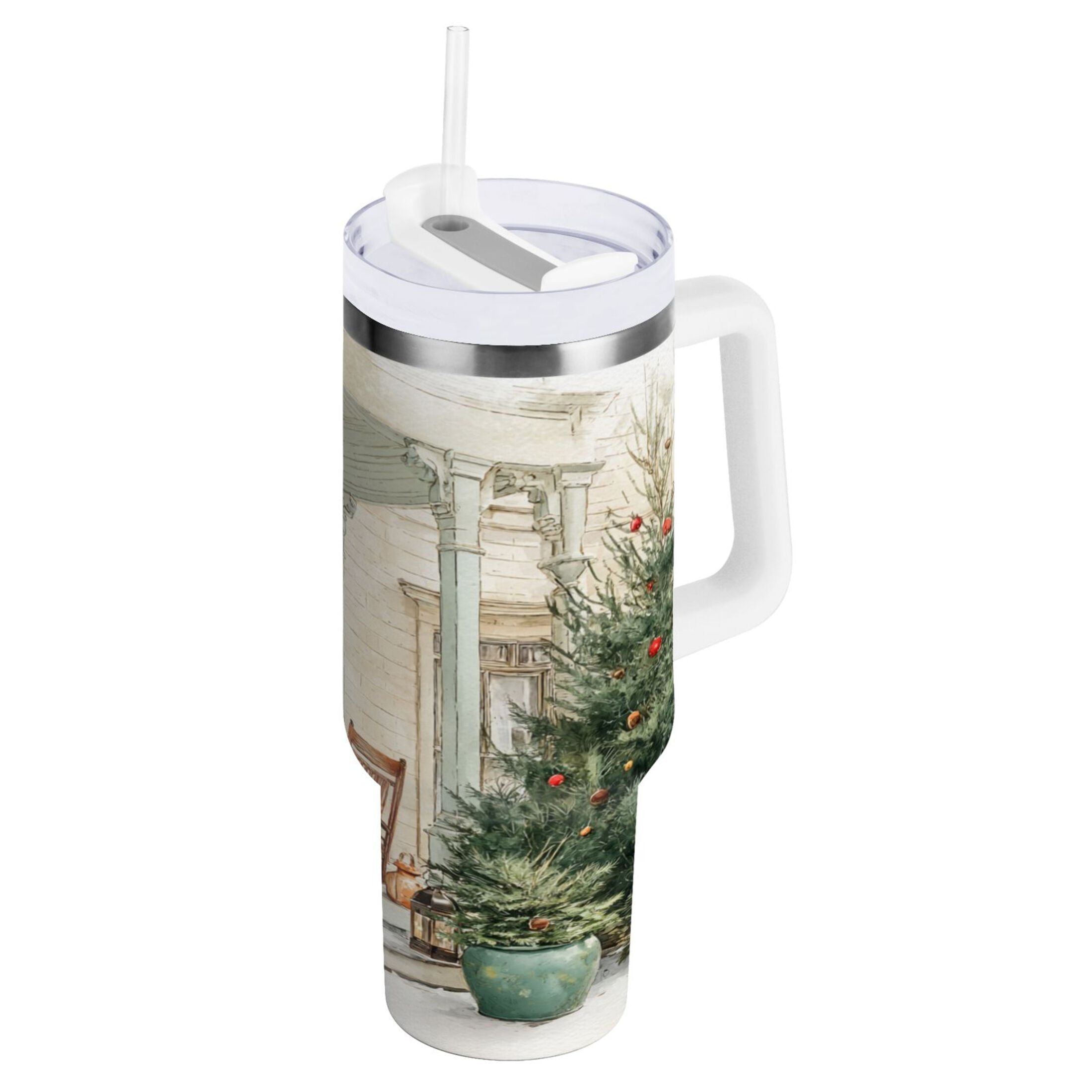 30 oz Insulated Stainless Steel Tumbler Double Wall Stainless Steel Tumbler with 2-Way Drinking Charming Christmas Doorway M670E