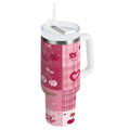 30 oz Insulated Stainless Steel Tumbler Double Wall Stainless Steel Tumbler with 2-Way Drinking Cherry Pattern with Bows M634P