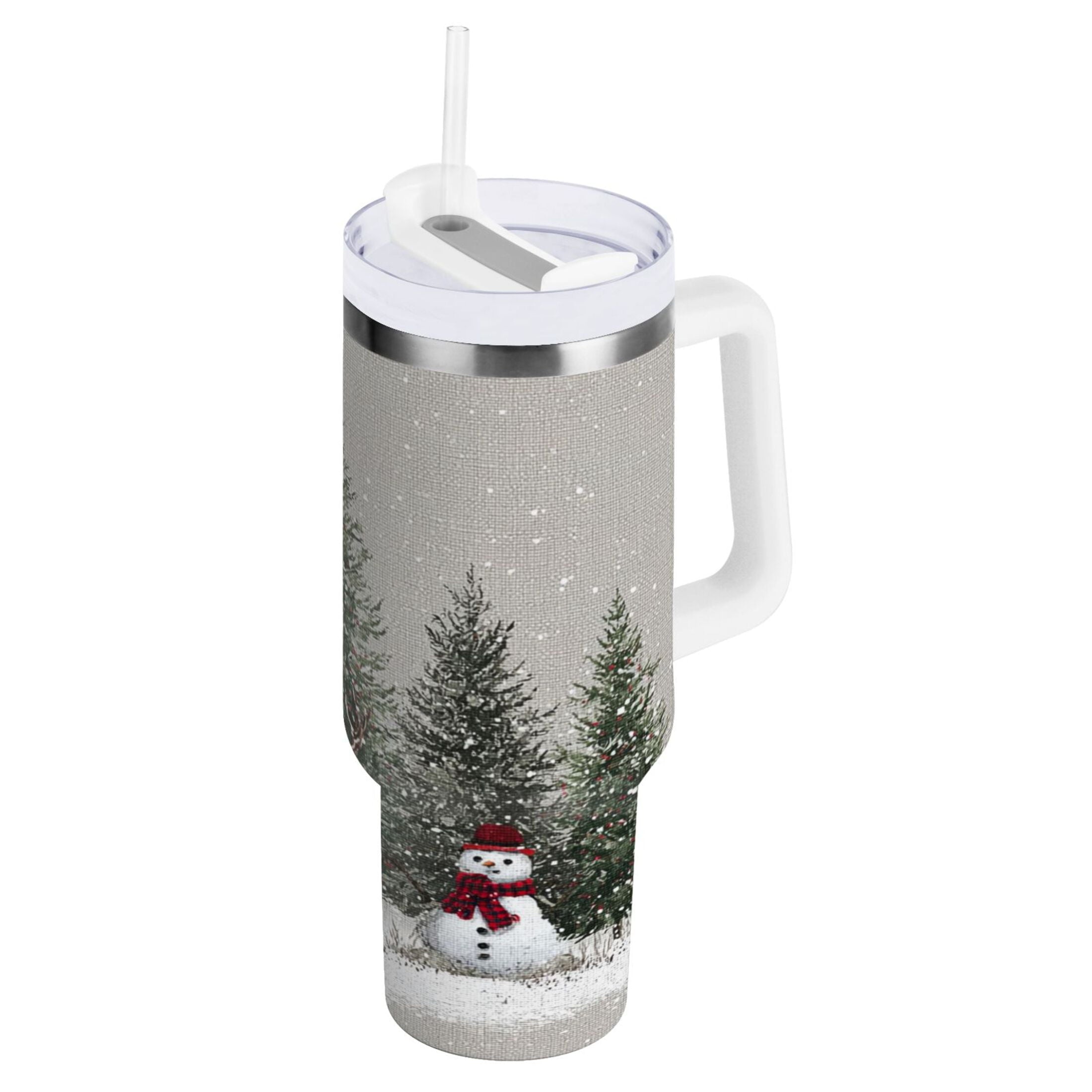 30 oz Insulated Stainless Steel Tumbler Double Wall Stainless Steel Tumbler with 2-Way Drinking Christmas Deer and Snowmen M619N